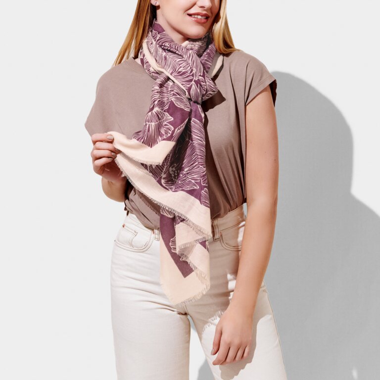 Line Floral Scarf in Plum And Rose Gold