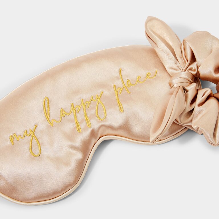 Eye Mask and Scrunchie Set 'My Happy Place' in Champagne
