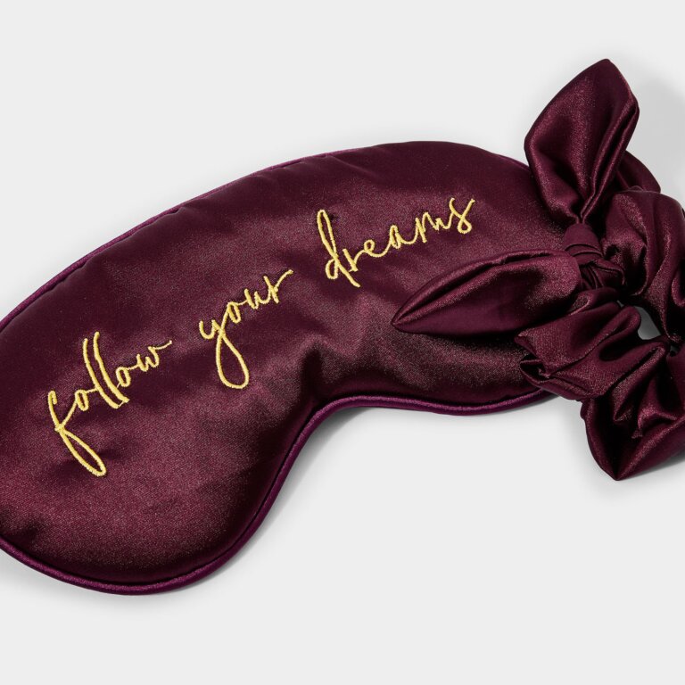 Eye Mask and Scrunchie Set 'Follow Your Dreams' in Plum