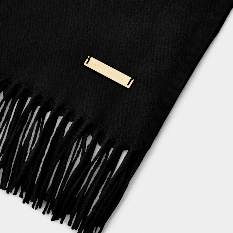 Fringed Blanket Scarf in Black