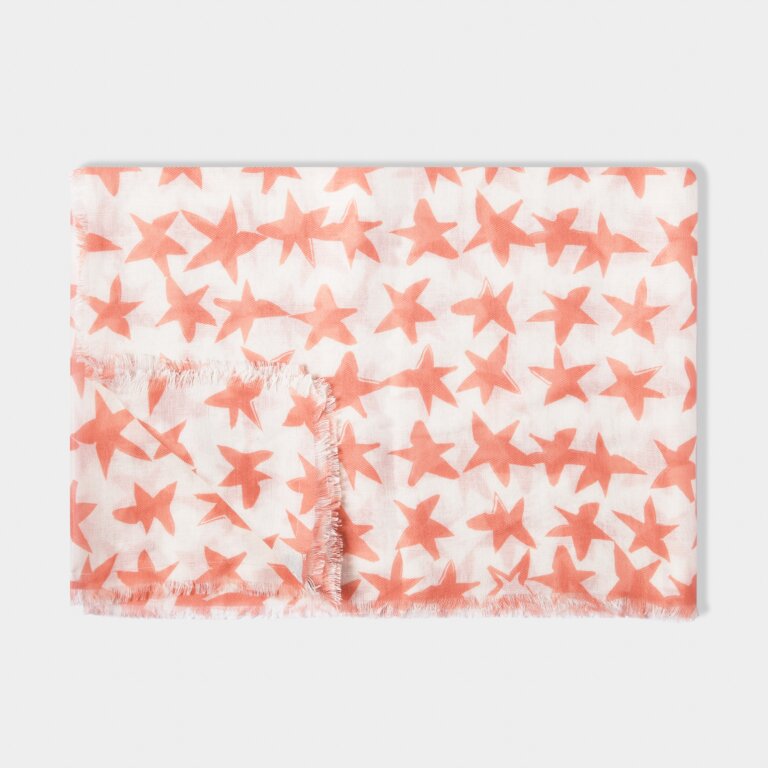 Abstract Star Scarf in White and Coral