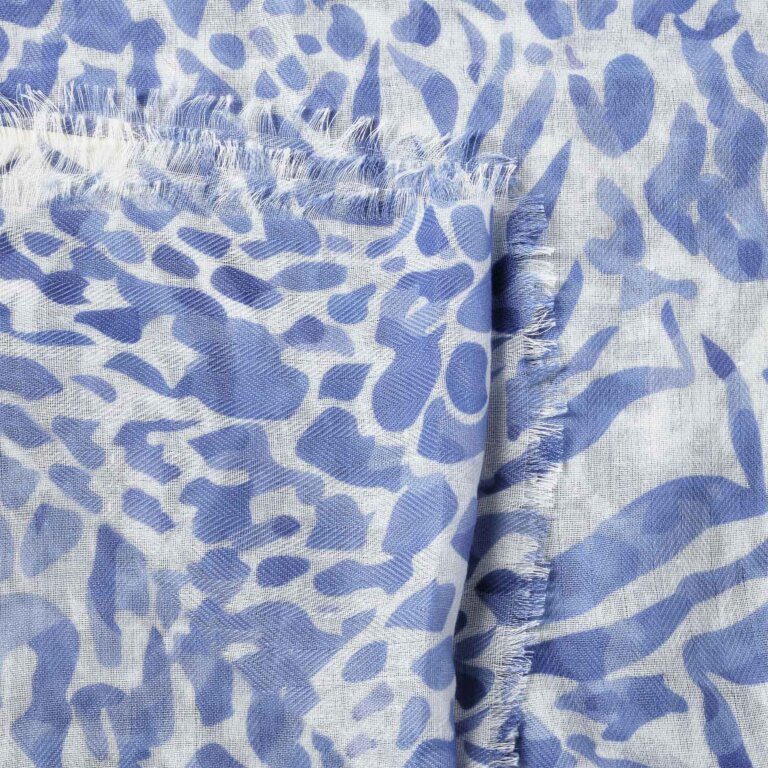 Animal Printed Scarf In White And Blue