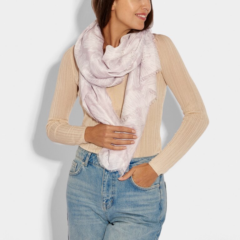 Line Floral Scarf in Lilac And Silver