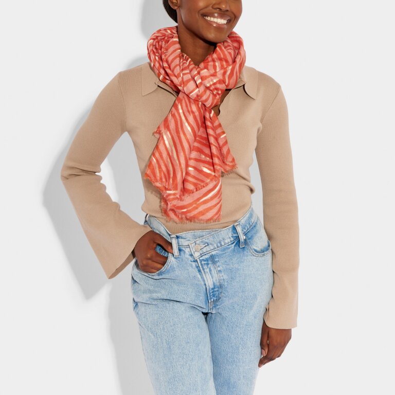 Zebra Scarf in Coral And Gold
