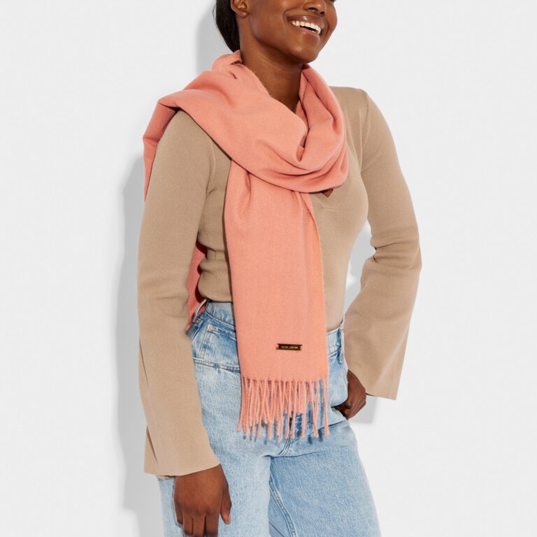 Fringed Blanket Scarf in Coral