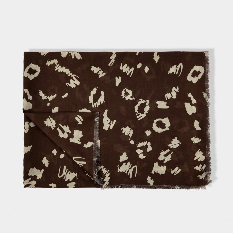 Leopard Printed Scarf in Dark Brown And Griege