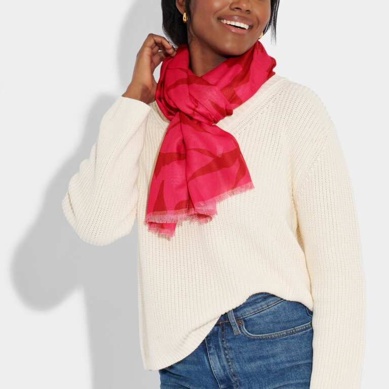 Abstract Flower Scarf in Fuchsia And Red