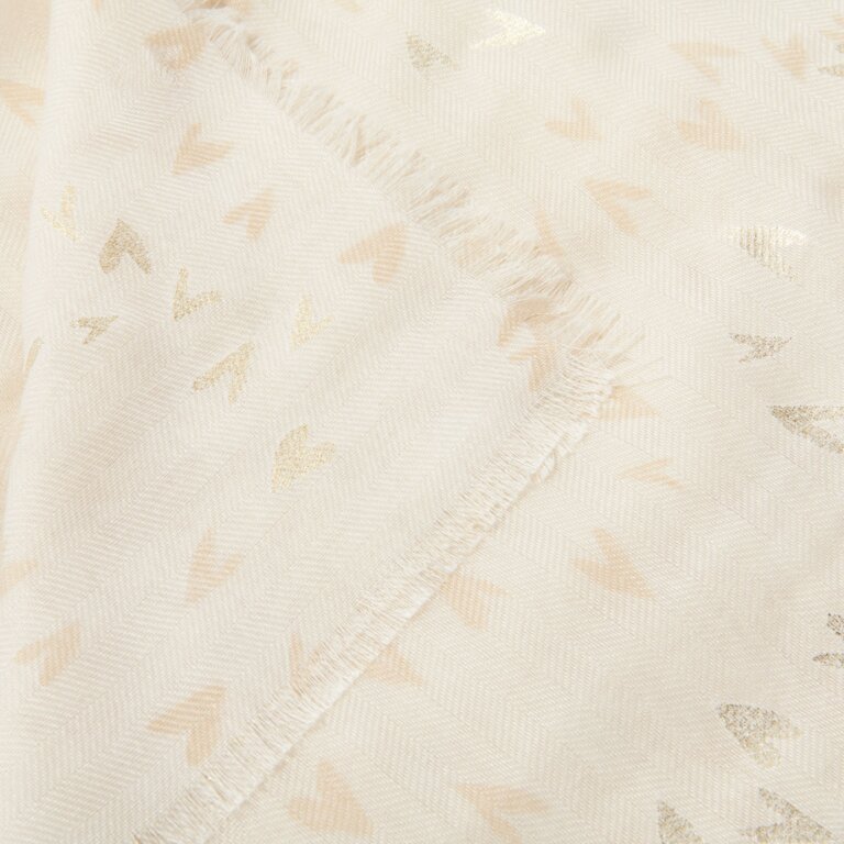 Heart Metallic Scarf In Off White And Gold