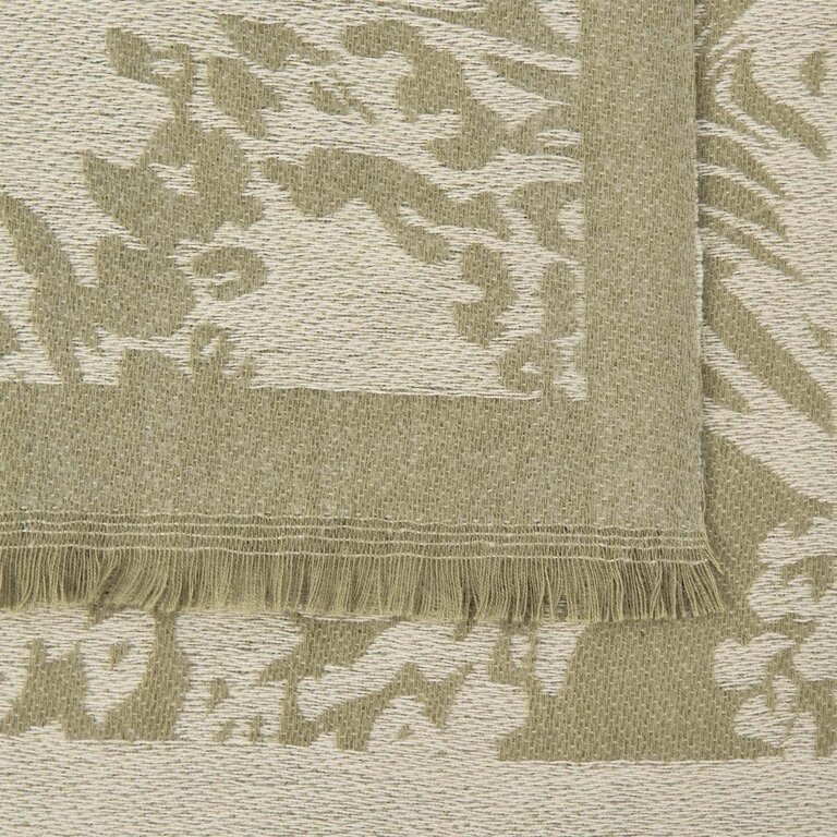Animal Printed Blanket Scarf In Eggshell And Warm Khaki