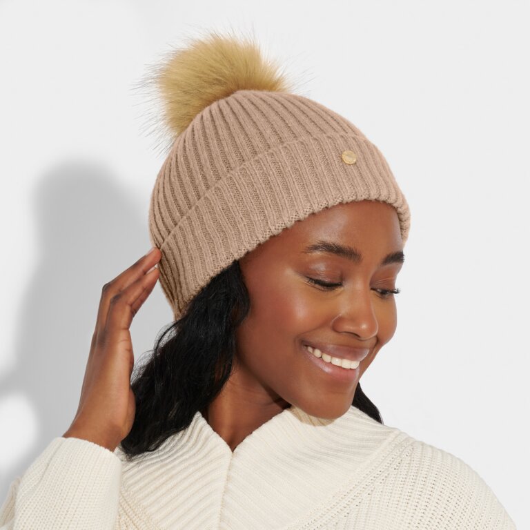 Knitted Hat In Soft Tan