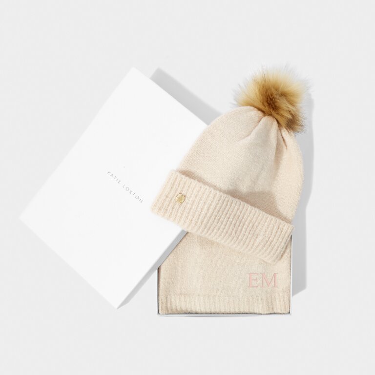 Boxed Fine Knitted Hat And Scarf Set in Eggshell