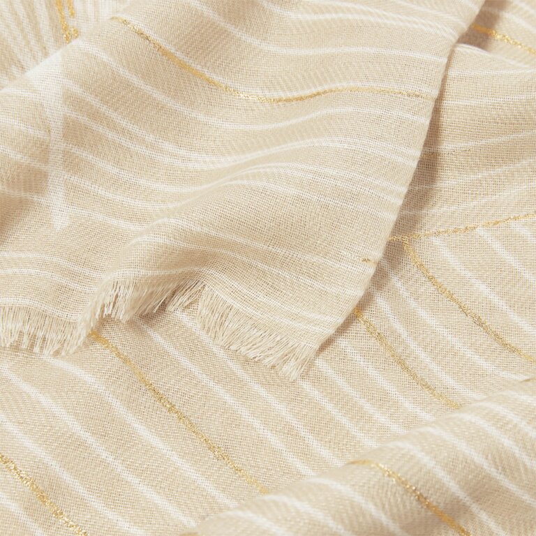 Botanical Line Foil Printed Scarf in Light Taupe & Gold