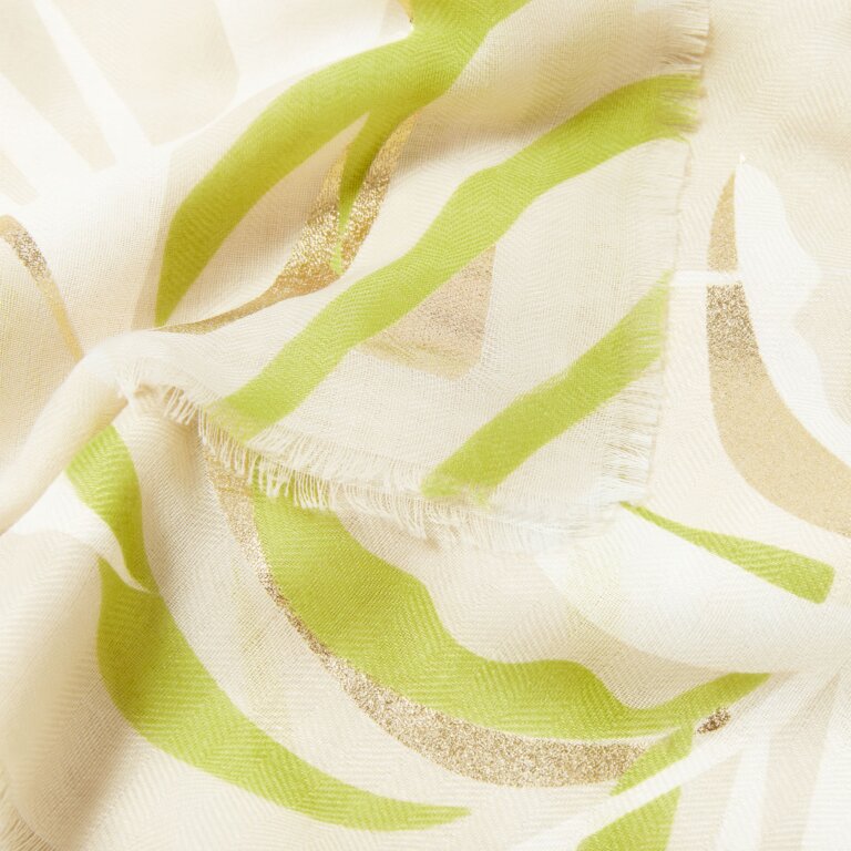 Palm Leaf Foil Printed Scarf in Light Taupe & Gold