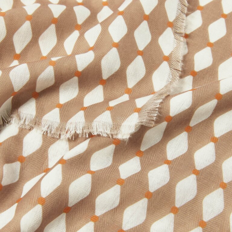 Geometric Diamond Printed Scarf in Taupe, White And Orange
