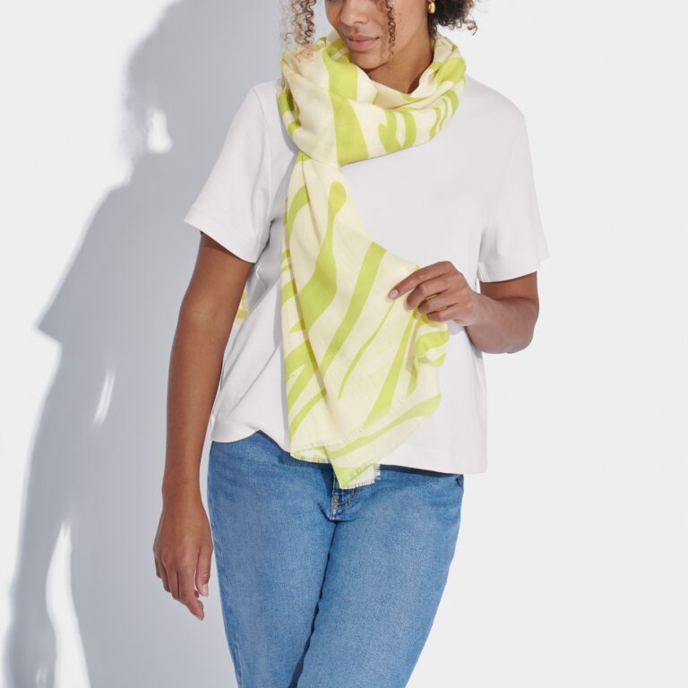 Tiger Printed Scarf in Off White And Lime