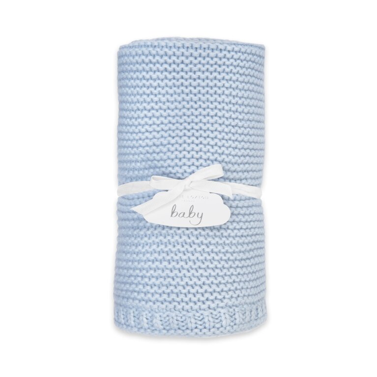 Cotton Knitted Baby Blanket In Blue