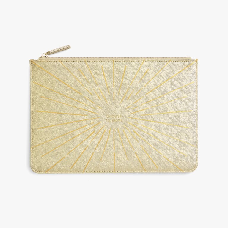 Gold Print Perfect Pouch Choose To Shine in Metallic Gold