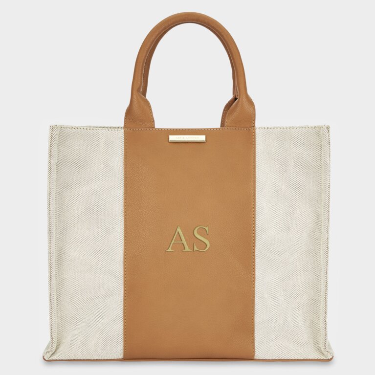 Amalfi Canvas Tote Bag in Cream and Light Brown