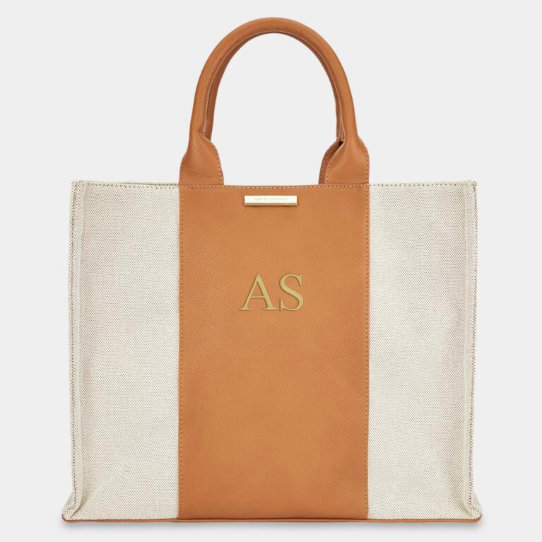Amalfi Canvas Tote Bag in Cream and Light Brown