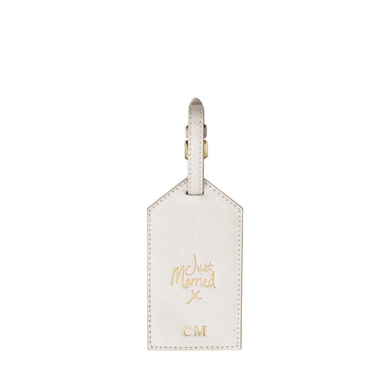 Luggage Tag Just Married In Metallic White