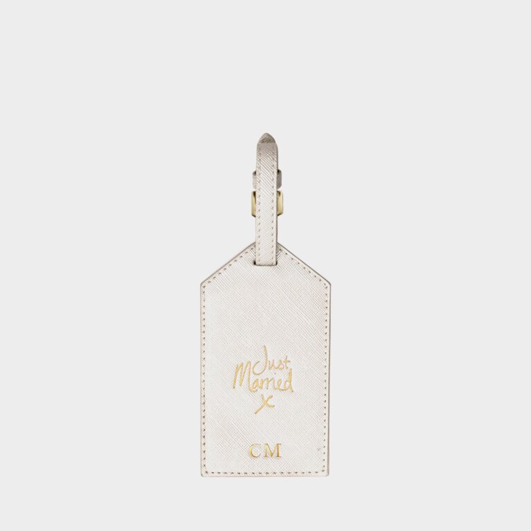 Luggage Tag Just Married in Metallic White