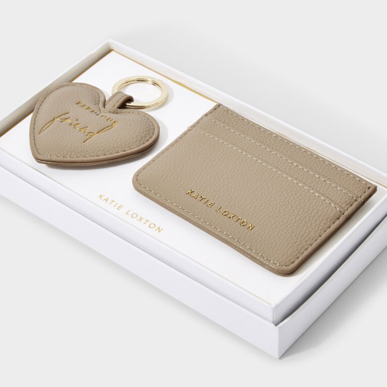 Heart Keyring And Card Holder Set 'Fabulous Friend' in Light Taupe