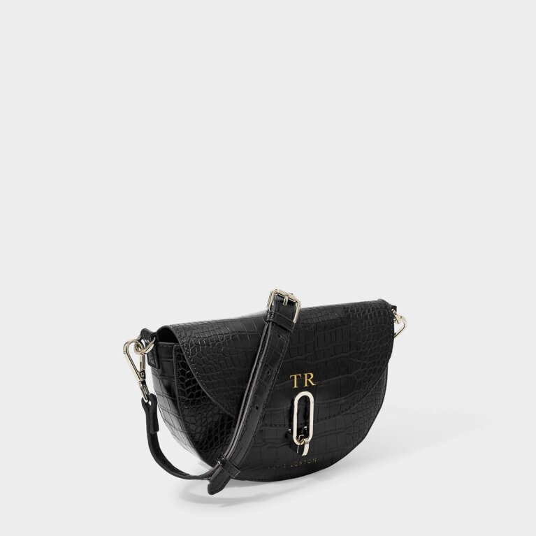 Quinn Faux Croc Mini Saddle Bag in Black