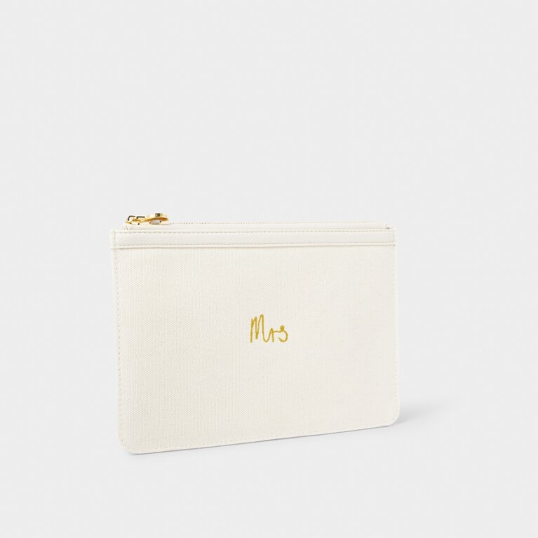 Bridal Canvas Pouch 'Mrs' in Off White