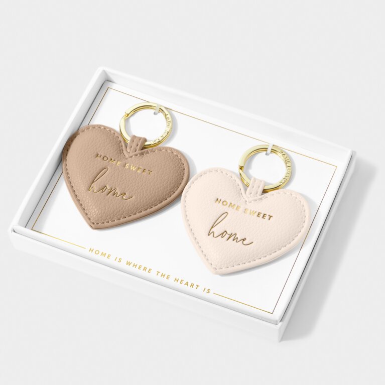 Beautifully Boxed Keyring Set 'Home Sweet Home' in Taupe