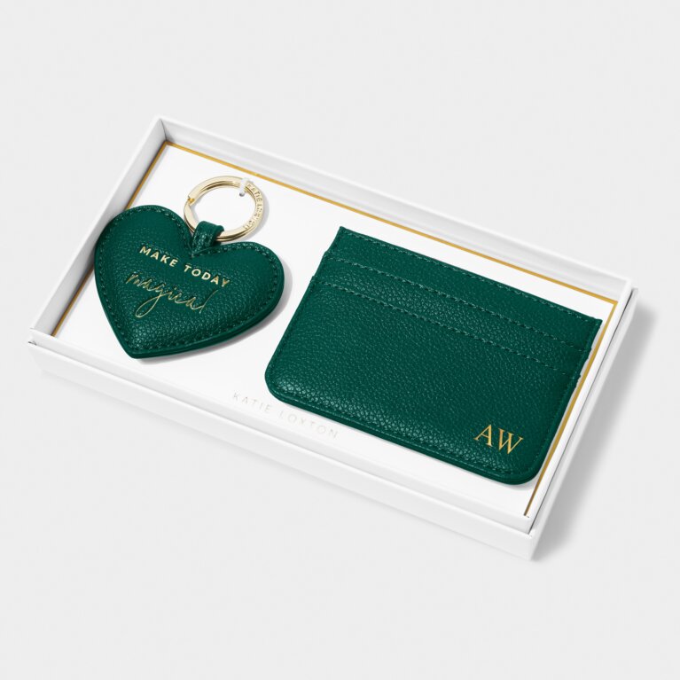 Heart Keychain And Card Holder Set 'Make Today Magical' in Emerald Green