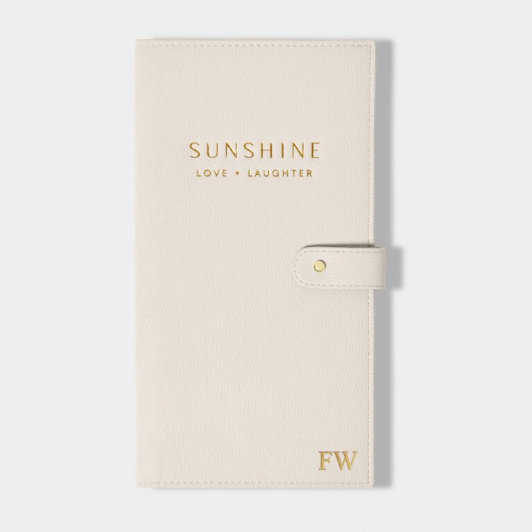 Sentiment Travel Wallet 'Sunshine, Love, Laughter' in Off White