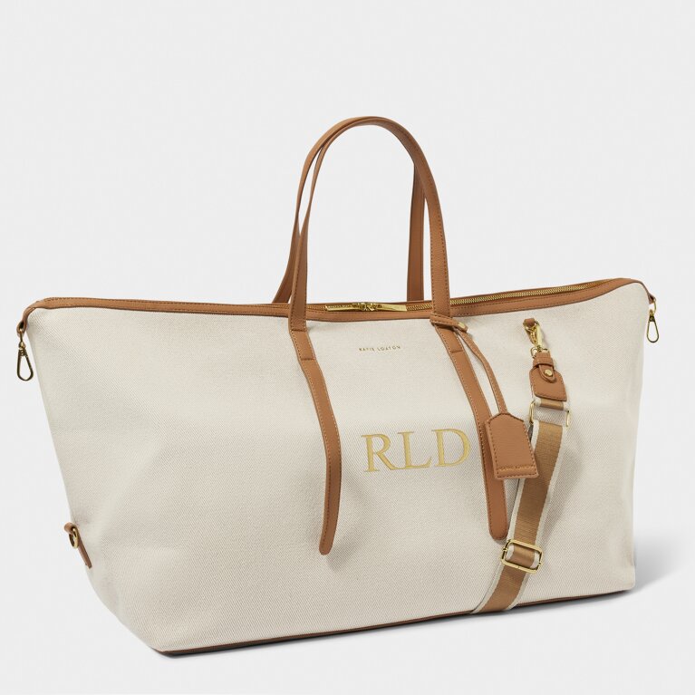 Capri Canvas Weekender Bag in Tan & Off White