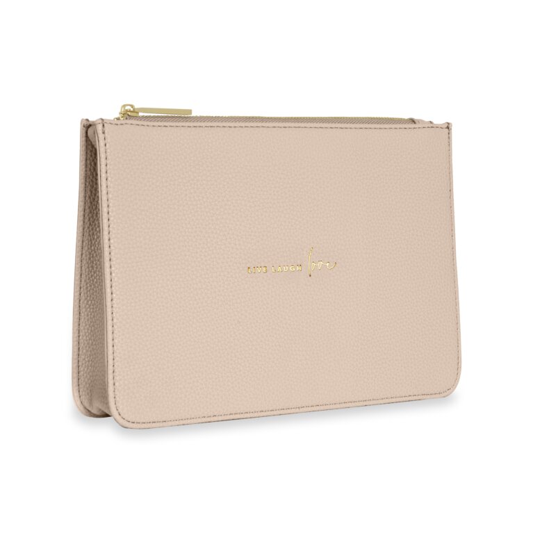 Stylish Structured Pouch Live Laugh Love In Nude Pink
