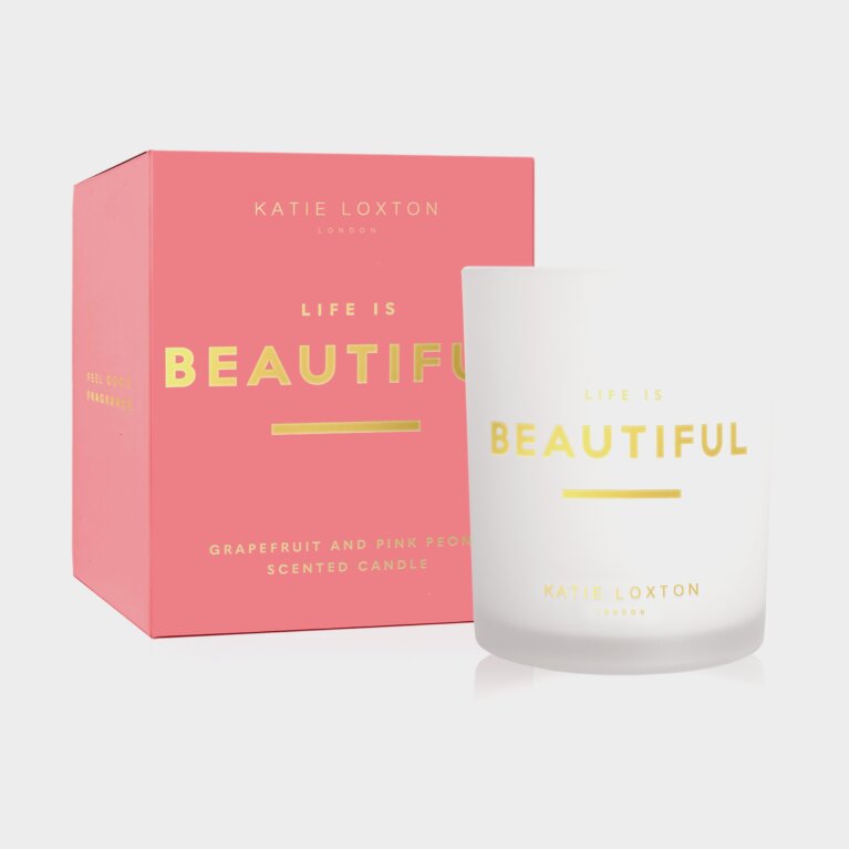 Sentiment Candle Life Is Beautiful Grapefruit And Pink Peony