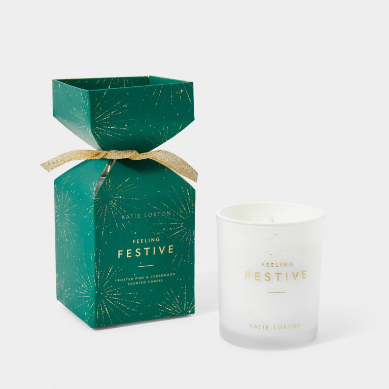 Christmas Candle 'Feeling Festive' In Frosted Pine And Cedarwood