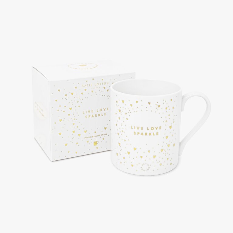 Porcelain Mug Live Love Sparkle In White And Gold