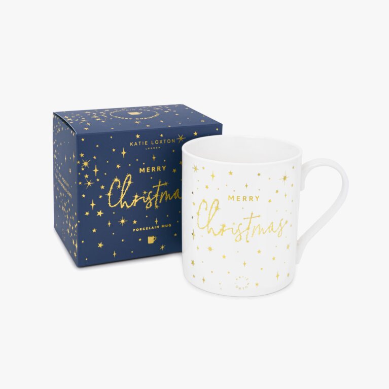 Porcelain Mug Merry Christmas In White And Gold