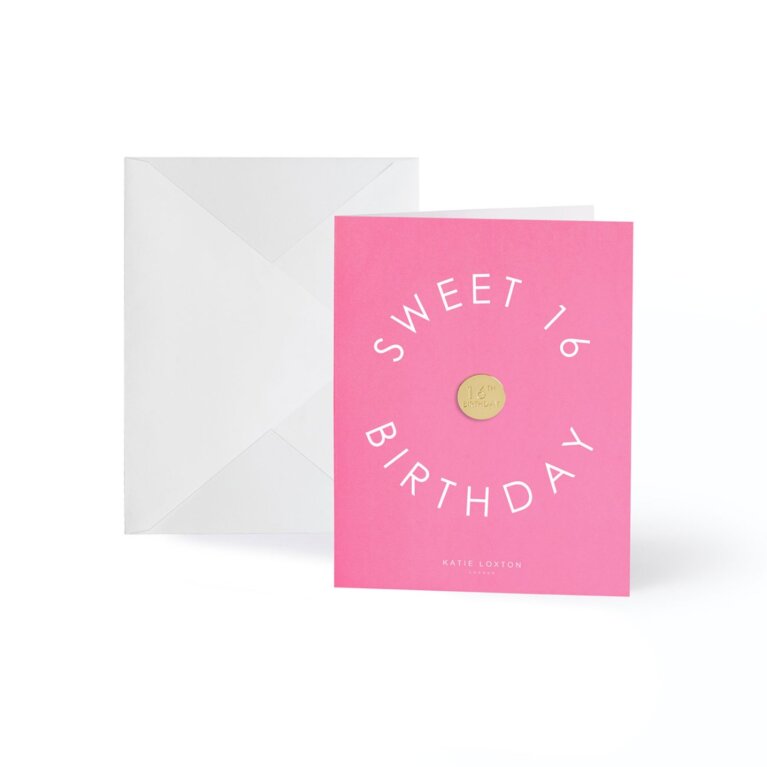 Gold Badge Greeting Card Sweet 16Th Birthday Fuchsia Pink