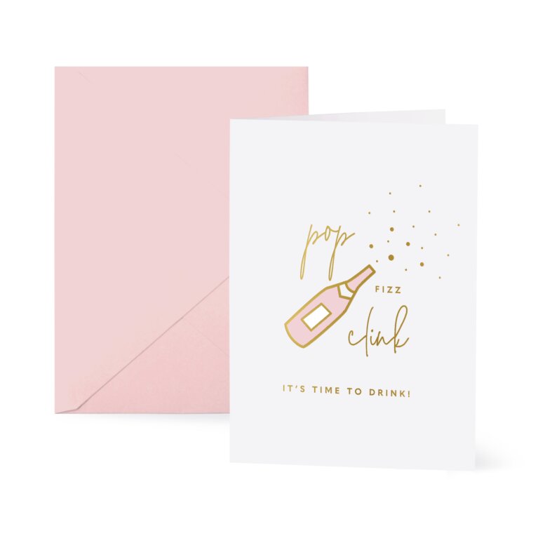 Greetings Card Pop Fizz Clink It's Time To Drink Pack Of 6