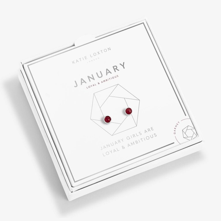 January Garnet Birthstone Boxed Earrings