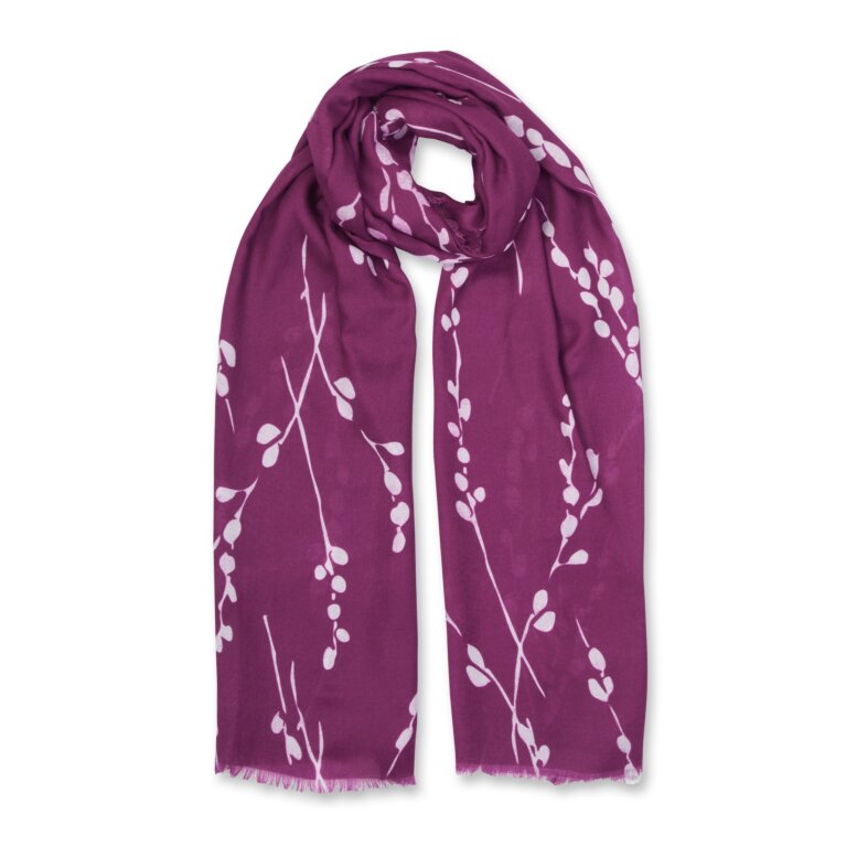 Printed Scarf Winter Berry Print In White And Burgundy