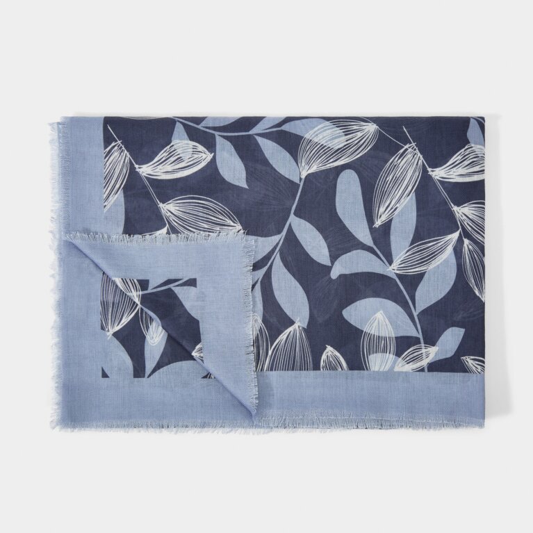 Leaf Vine Scarf in Navy And Blue