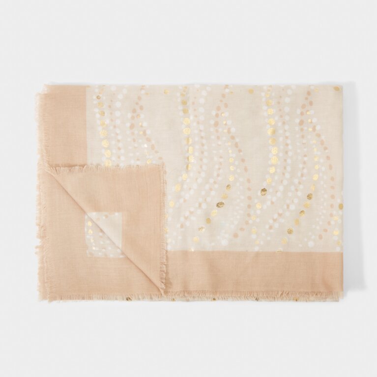 Waved Dot Scarf in Off White And Gold