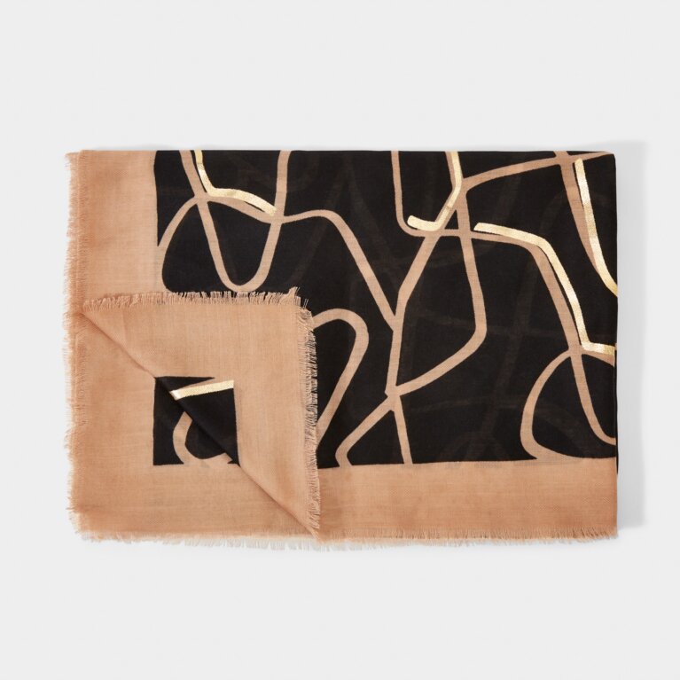 Abstract Line Scarf In Black And Gold