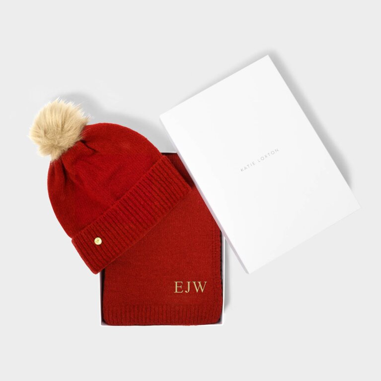 Boxed Knitted Hat and Scarf in Red