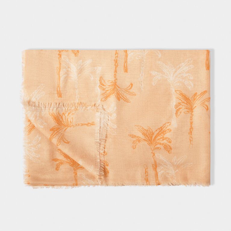 Palm Tree Scarf in Light Taupe and Orange
