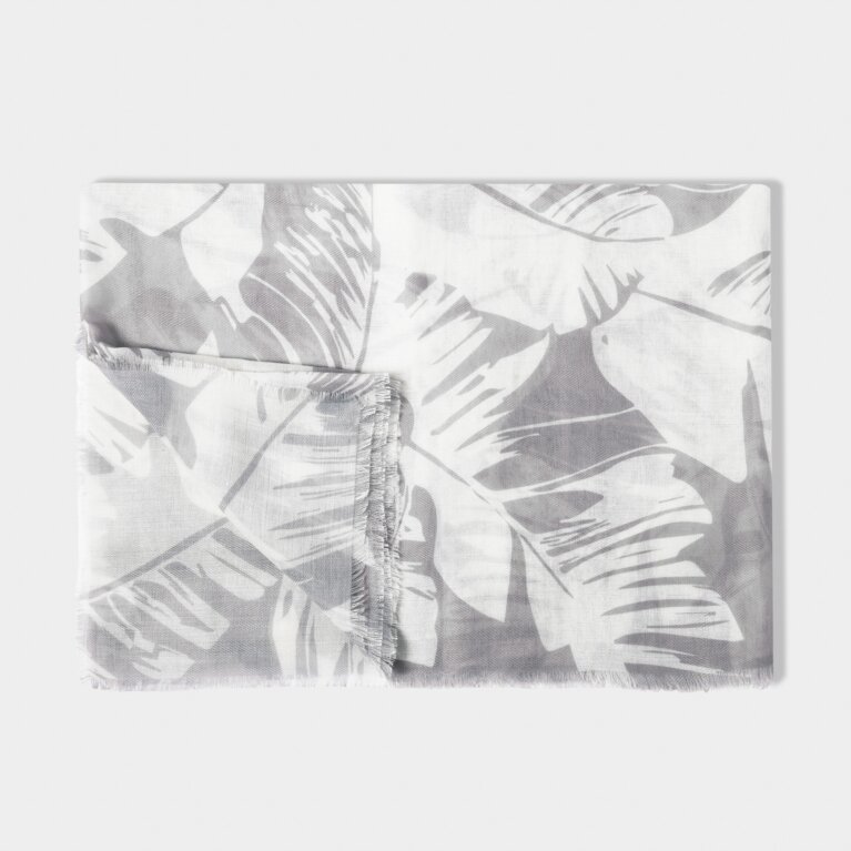 Palm Leaf Scarf in Grey and White