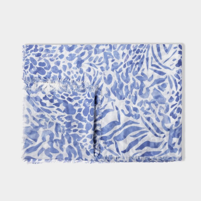 Animal Printed Scarf in White and Blue
