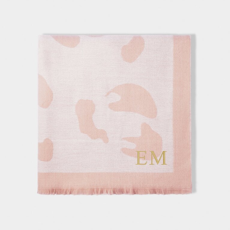 Large Leopard Printed Blanket Scarf in White and Blush Pink