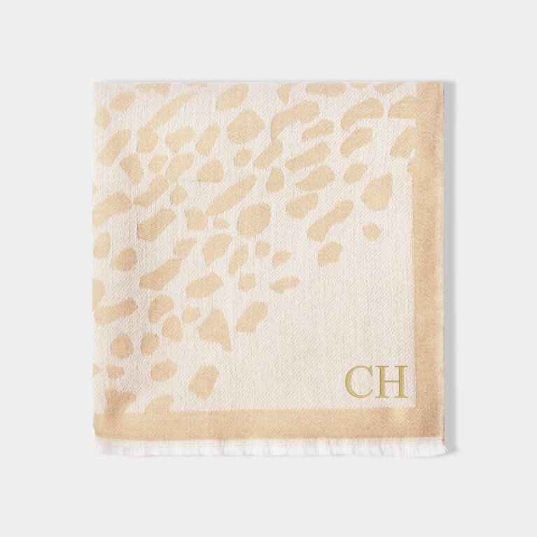 Large Dalmation Printed Blanket Scarf in Off White and Soft Tan